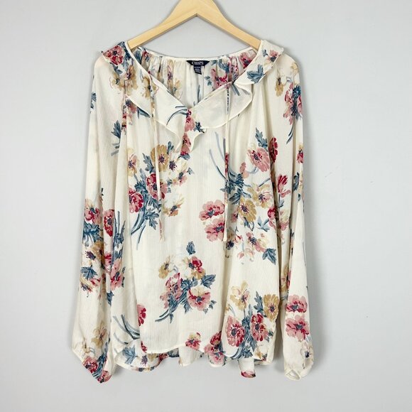 Chaps Fall Floral Boho Ruffle Whimsical Blouse Top Size XXL Women's - Picture 1 of 4